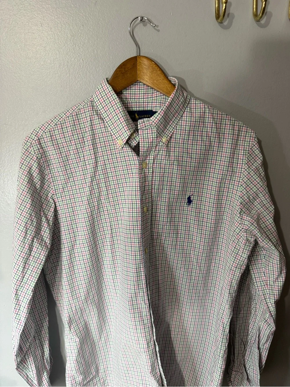 Polo by Ralph Lauren Pink and Green Windowpane Button-Down Shirt